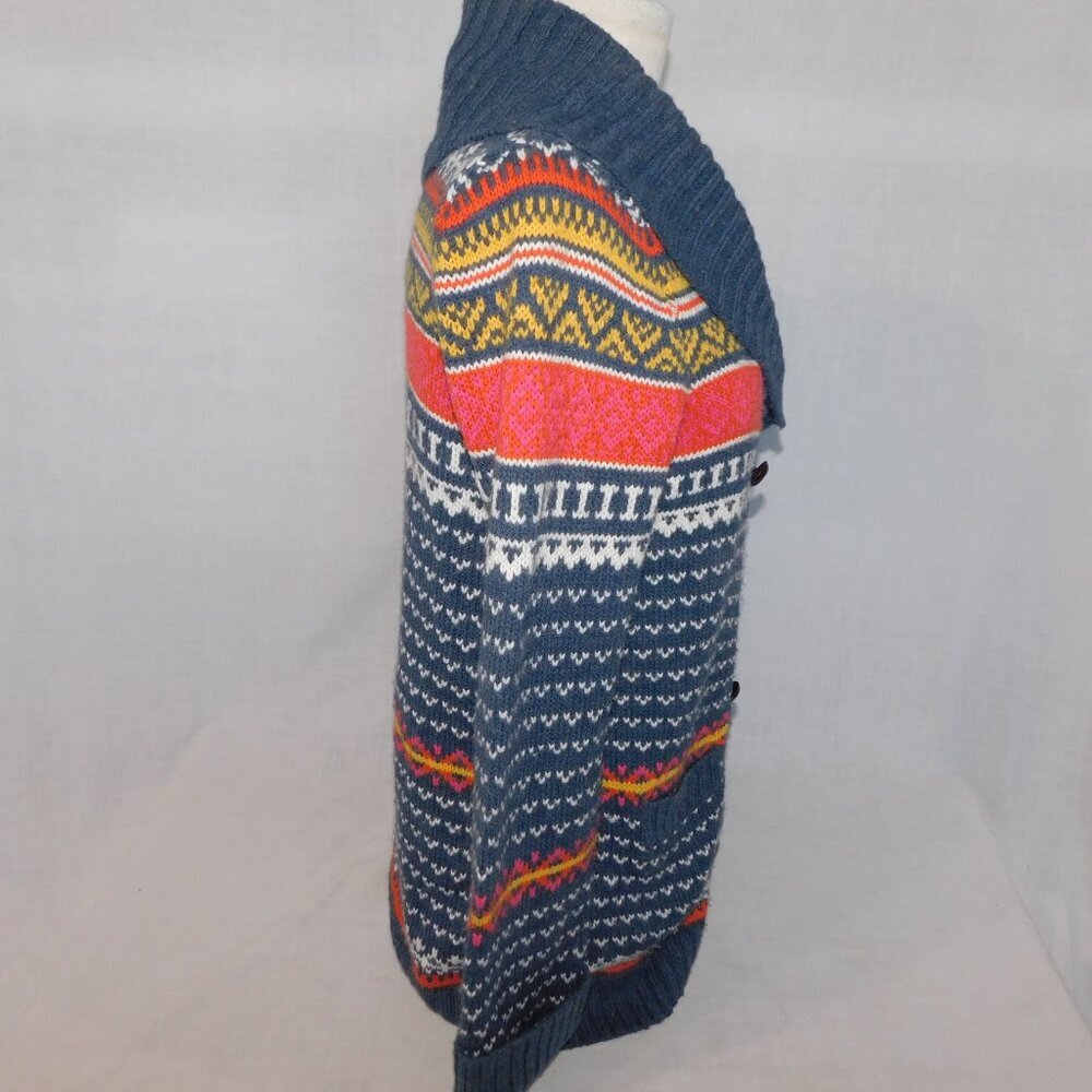 Bluenotes Shawl Collar Gray orange Yellow White Double Button Cardigan Sweater L - Picture 8 of 11
